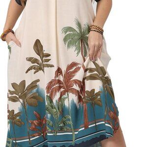 Plus Size Floral Print V-Neck Maxi Dress with Pockets Tropical Casual